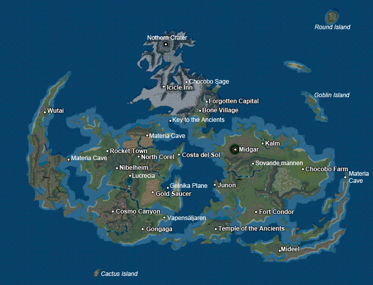 Karta över Gaia, världen i FF7. 