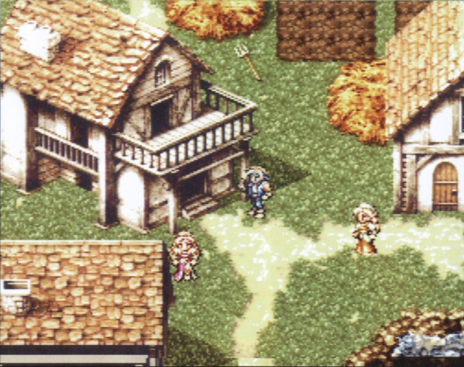 Skärmdump från SNES på Locke Cole i en landsby.